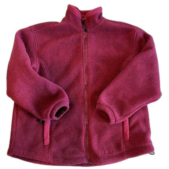 L.L. Bean Red Burgundy Fleece Full Zip Jacket Outdoors Camping Cozy Winter - Picture 1 of 8